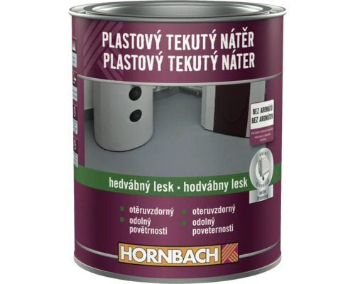 Plastový tekutý náter Hornbach 750 ml kremičito sivý Vedro s farbou s tekutým plastovým povlakom a logom Hornbach