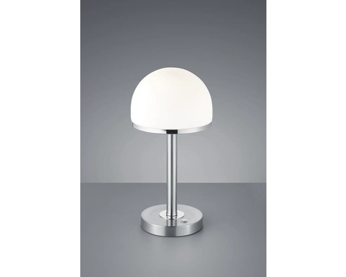 Stolná lampa s polkruhovým, opálovým skleneným krytom a kovovou základňou