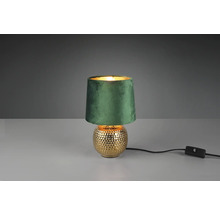 Stolná lampa s textilným tienidlom a zlatou keramickou základňou