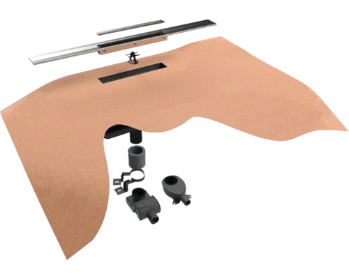 Sprchový prvok s odtokovým žľabom a príslušenstvom