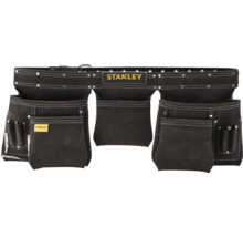 Kožený opasok na náradie Stanley s niekoľkými vreckami a držiakmi