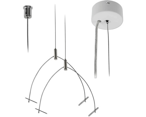 Závesný systém pre svietidlá s oceľovými lankami a upevňovacími prvkami