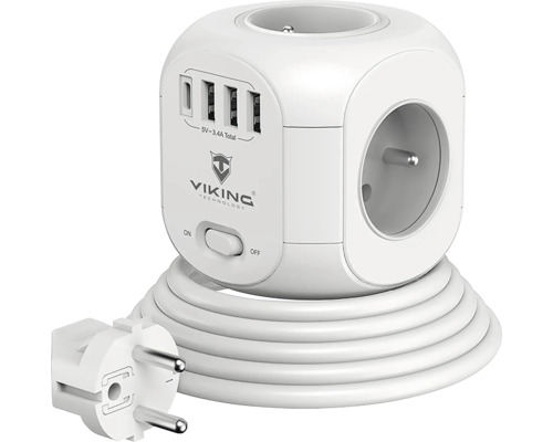Kocková zásuvková lišta s USB portami a napájacím káblom