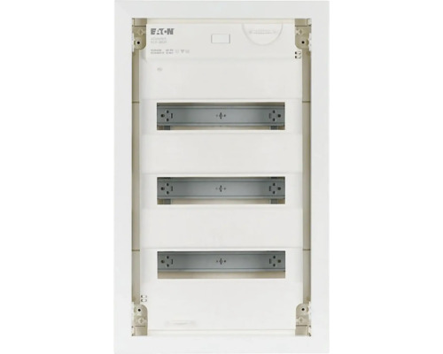 Logo Eaton, rozvodná skriňa s niekoľkými modulárnymi montážnymi lištami