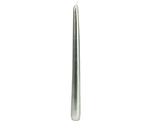 Kónická sviečka 24 cm metalická strieborná Kužeľová sviečka