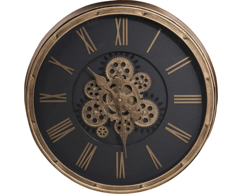 Dekoratívne nástenné hodiny s viditeľným hodinovým strojčekom a rímskymi číslicami