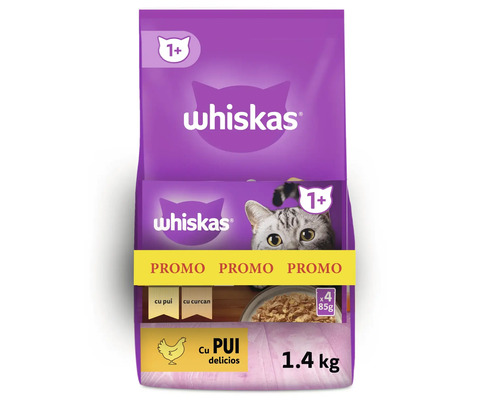 Krmivo pre mačky Whiskas s kuracím mäsom pre mačky od jedného roka, balenie 1,4 kilogramu