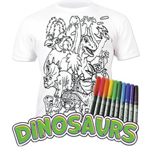 Omaľovánkové tričko s motívom dinosaurov a sada fixiek