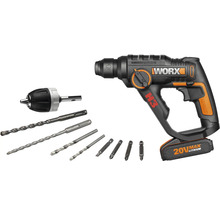 Akumulátorové vŕtacie kladivo so súpravou vrtákov a bitov