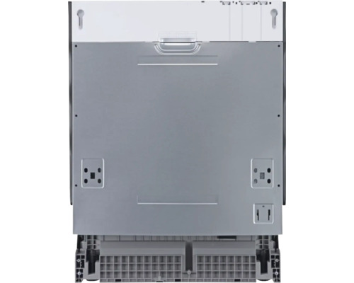 Pohľad zozadu na umývačku riadu s detailmi prípojok a montážnych bodov