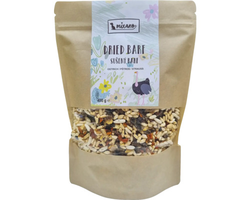 Balenie sušeného BARF krmiva pre psov s pštrosím mäsom