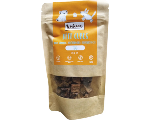 Mixano hovädzie kocky v 75-gramovom vrecku ako maškrta pre psov