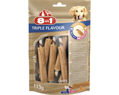 Maškrta pre psov 8in1 Triple Flavour rebierko žuvacie 6 ks