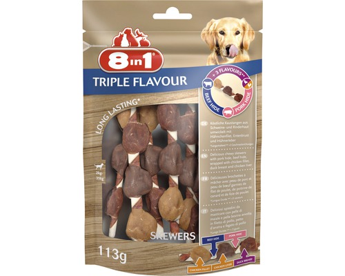 Maškrta pre psov 8in1 Triple Flavour špíz žuvací 6 ks