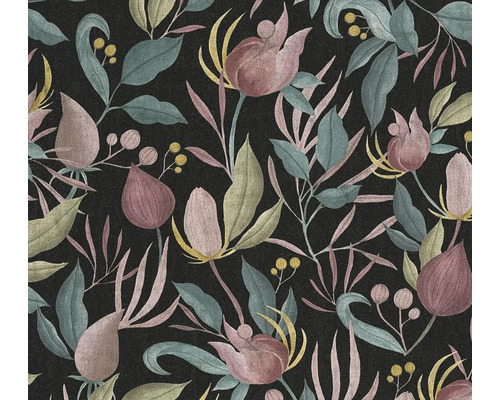 Vzor tapety s kvetmi a listami na tmavom pozadí