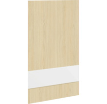 Dvierka skrine s drevenou štruktúrou a bielou vložkou