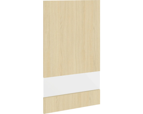 Dvierka skrine s drevenou štruktúrou a bielou vložkou