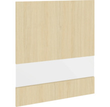 Dvierka skrine s dreveným dekorom a bielym akcentovým pruhom