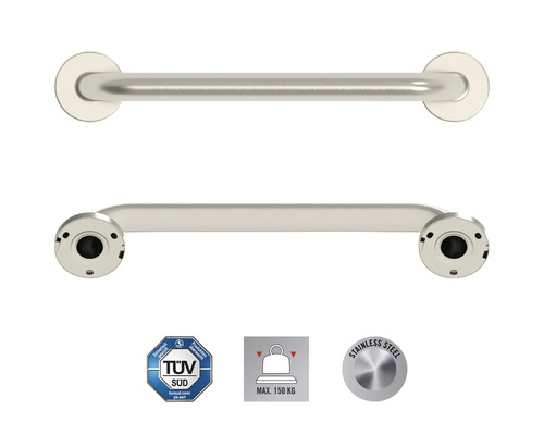 Nerezové držadlo do kúpeľne, s pečaťou TÜV Süd, maximálne zaťaženie 150 kilogramov
