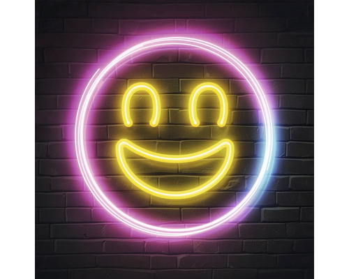 Sklenený obraz Neon Smile 20x20 cm Neónové svetlo v tvare usmievavej tváre