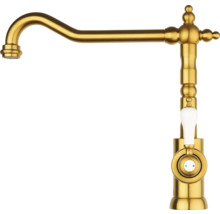 Zlatá kuchynská batéria s bielou rukoväťou