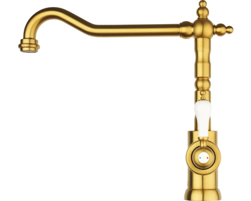 Zlatá kuchynská batéria s bielou rukoväťou