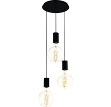 Závesná lampa s tromi svietidlami a okrúhlymi žiarovkami