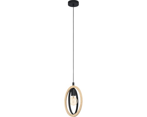 Závesná lampa s drevenými a kovovými prvkami