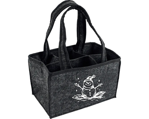 Plstený nákupný košík s priehradkami a motívom snehuliaka