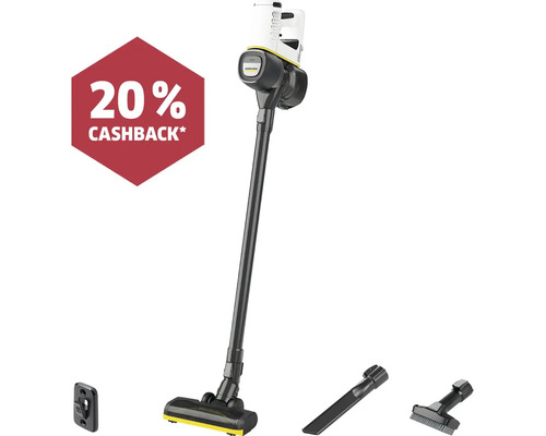 Akumulátorový vysávač s príslušenstvom a akciou 20 percent cashback.
