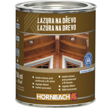 Lazúra na drevo v plechovej dóze s logom Hornbach a environmentálnou značkou Modrý anjel