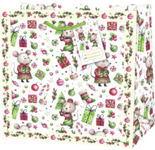 Darčeková taška s vianočným motívom myši a darčekovou visačkou