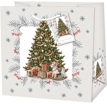 Darčeková taška s motívom vianočného stromčeka, darčeka a hojdacieho koňa