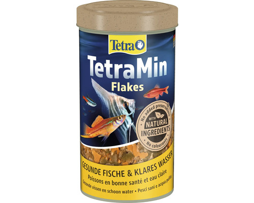 Vločkové krmivo pre ryby TetraMin 500 ml Tetra Logo na dóze vločkového krmiva TetraMin s prírodnými ingredienciami, bez konzervantov, pre zdravé ryby a čistú vodu.