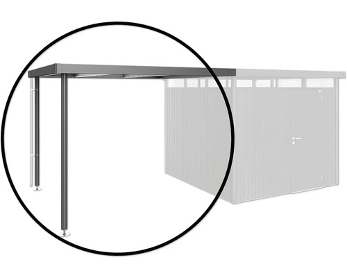 Prístrešok pre záhradný domček Biohort HighLine 4 vel. S 150x275 cm tmavo sivý metalický Detail terasovej strechy s podpornými stĺpikmi