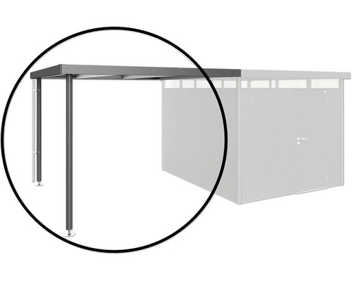Prístrešok pre záhradný domček Biohort HighLine 5 vel. S 150x315 cm tmavo sivý metalický Detailný pohľad na kovový prístrešok pre auto s podpernými stĺpikmi