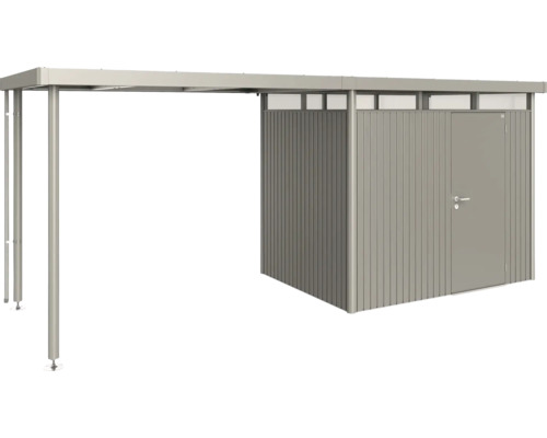 Prístrešok pre záhradný domček Biohort HighLine 2 vel. S 150x195 cm sivý kremeň metalický Kovový prístrešok na bicykle s integrovanou kôlňou na náradie