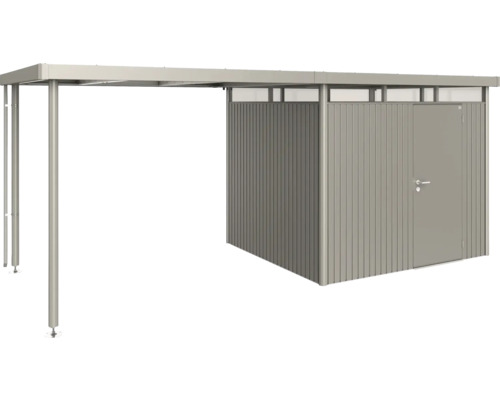 Prístrešok pre záhradný domček Biohort HighLine 3 vel. S 150x235 cm sivý kremeň metalický Kovová záhradná búda s prístreškom a dverami