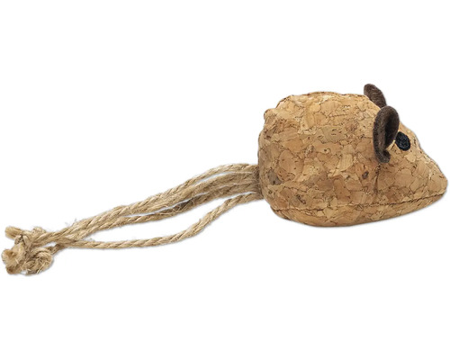 Hračka myš z korku s lanovým chvostom