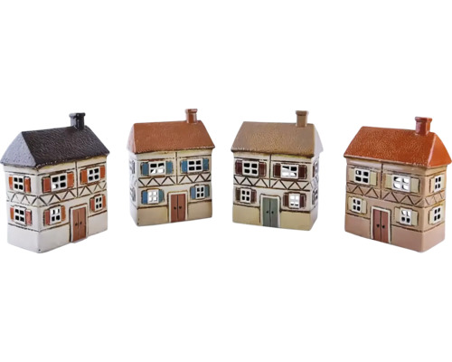 Svietnik domček keramika 10,5 cm x 16 cm x 18,5 cm hnedá prírodný červená Dekoratívne miniatúrne domčeky hrázdenej konštrukcie pre interiérové dekorácie
