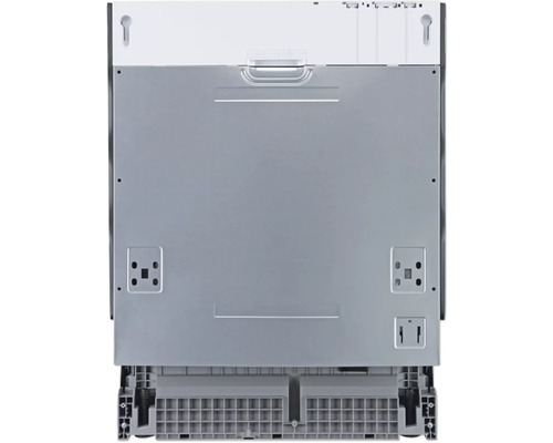 Pohľad zozadu na umývačku riadu s montážnymi bodmi a nastaviteľnými nožičkami