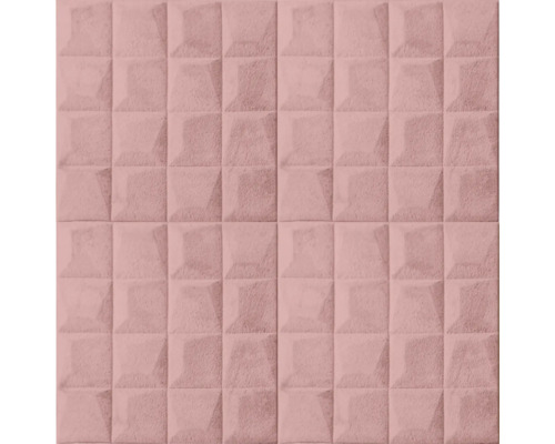 3D samolepiaci panel, zamatový vzhľad ružová 69 x 140 cm Vzor dlaždíc so štvorcovou pyramídovou štruktúrou