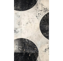 Abstraktná maľba s kruhovým vzorom v čiernej a bielej farbe