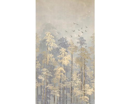 Vliesový panel Cosmo Living 791447, rolka 8,80x0,53 m Tapeta s motívom lesa a kŕdľa vtákov