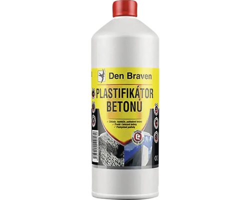 Den Braven plastifikátor do betónu v bielej fľaši s červeným uzáverom