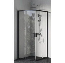 Rohová sprcha s čiernym rámom a sprchovou súpravou