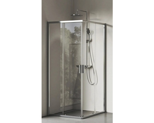 Rohová sprcha s posuvnými dverami a sprchovou hlavicou