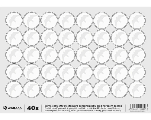 40 kusov samolepiek na ochranu vtákov proti nárazom do skla
