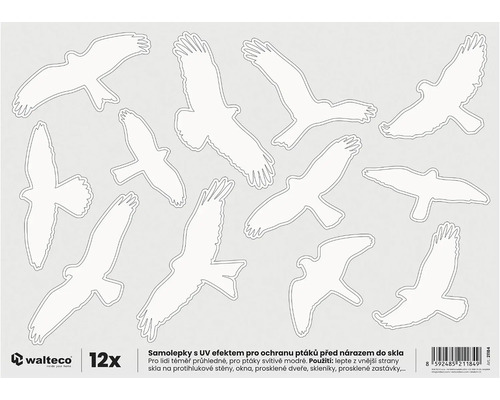 Samolepky UV na sklo s motívmi dravcov 12 ks Dvanásť samolepiek na ochranu vtákov pred nárazom do skla