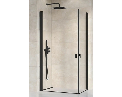 Sprchovací kút s čiernym rámom a dažďovou sprchou